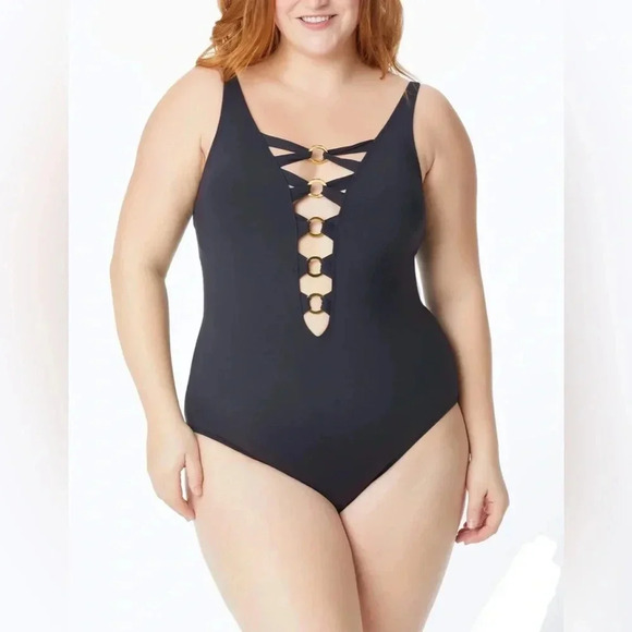 BLEU BY ROD BEATTIE RING ME UP ONE PIECE PLUNGE SIZE 20W - Picture 2 of 9